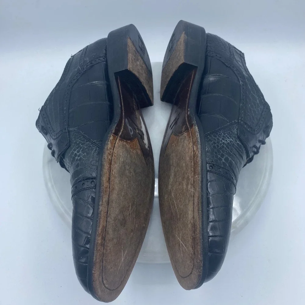 David Eden Mens 12 Oxford Black Genuine Nile Crocodile Brogue Cap Toe Lace Up